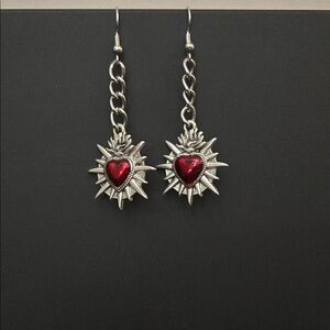 Silver and Red Heart Earrings